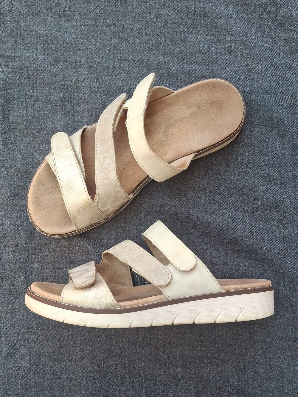 Remonte Women’s Comfort Sandals – Beige Metallic Combination Size EU 38 (US 7.5)